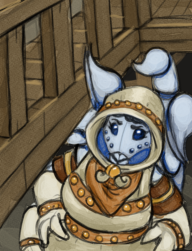 PentaclesQuest's tweet photo. A portly rachnid appears "I'm foreman Baphora, I speak for K'lov."
Oragatt states 'The King of Pentacles looks to your village.'
Baphora frowns 'So you're here for the giant?'
Oragatt nods.
The foreman sighs 'We'll be happy to lose the heat.'
Oragatt doesn't like her causal ways. https://t.co/pnbloxBeIn