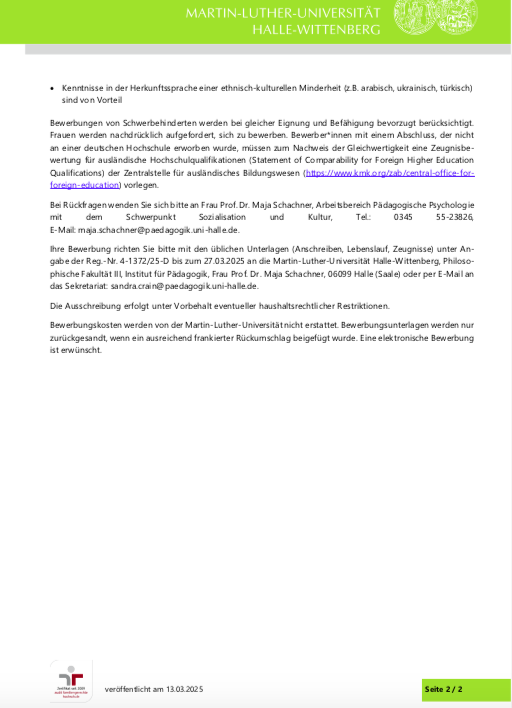 Job opportunity! Our <a href="/EduPsy_CS/">EduPsy-Halle</a> group is looking for a German-speaking developmental/educational researcher with expertise in qualitative methods &amp; diversity-related research. Position is short-term but could lead to a full-time postdoc (up to 6 years). For more info, contact me.