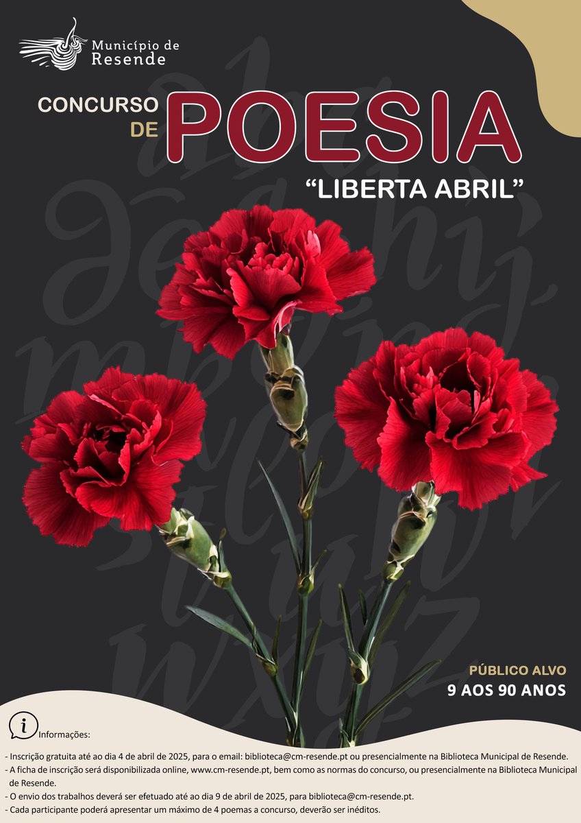 HanksThomas26's tweet image. Município de Resende promove concurso de poesia “Liberta Abril”

#resende #valsousatv #sapo 
valsousatv.sapo.pt/2025/03/16/mun… 
Município de Resende