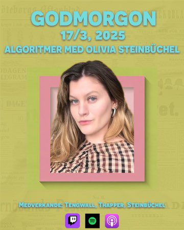 Mycket kul Godmorgon idag!

 Vi pratar om algoritmer och bowling, det perfekta flödet, jag får lära sig om galningarna i Love is Blind och sen berättar jag om en farbror som heter Leffe och hans olika smeknamn på det kvinnliga könsorganet.

🎧: open.spotify.com/episode/5JwpuY…