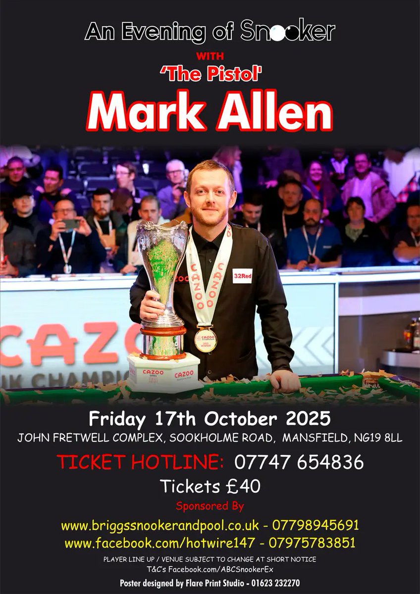 ABC Snooker Exhibitions (@abcsnookerex) on Twitter photo This is what happened the last time <a href="/pistol147/">Mark Allen</a> came to Mansfield. Details π to buy tickets. This is what happened the last time <a href="/pistol147/">Mark Allen</a> came to Mansfield. Details π to buy tickets.