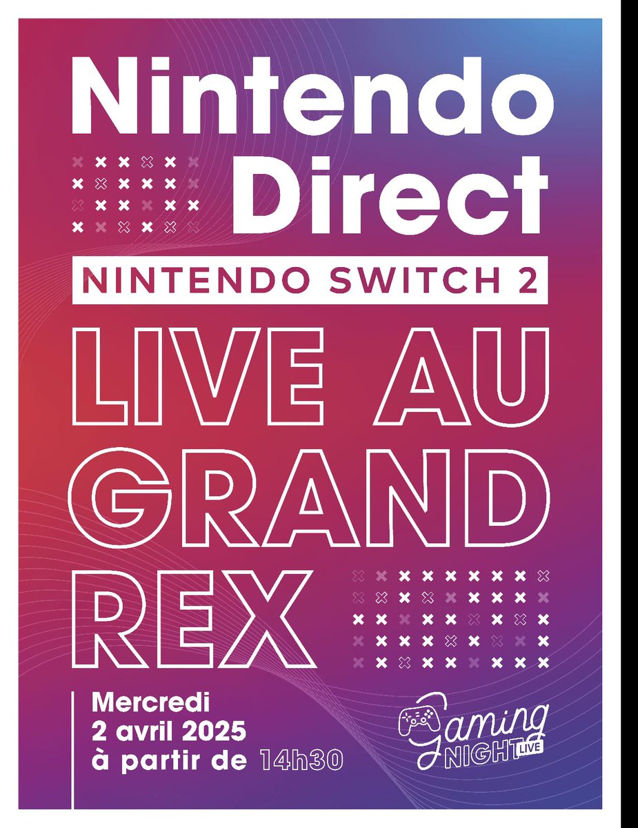 De nouvelles places sont disponibles pour vivre le Nintendo Direct: Nintendo Switch 2 en direct du Grand Rex lors de la projection communautaire organisée par le collectif <a href="/GamingNightFr/">Gaming Night Live</a> !

Réservez votre place ➡️ legrandrex.com/evenement/1702