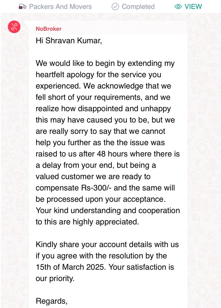 sppuria94's tweet photo. Beware of NoBroker Packers and Movers! They outsource the work to local vendors &amp; don’t oversee the shifting. They charged for multilayer packaging but didn’t deliver, and now refuse a refund just bcoz we raised the issue after 48 hrs.#NoBrokerFraud @jagograhakjago  @NoBrokerCare https://t.co/lro9wRDHmA
