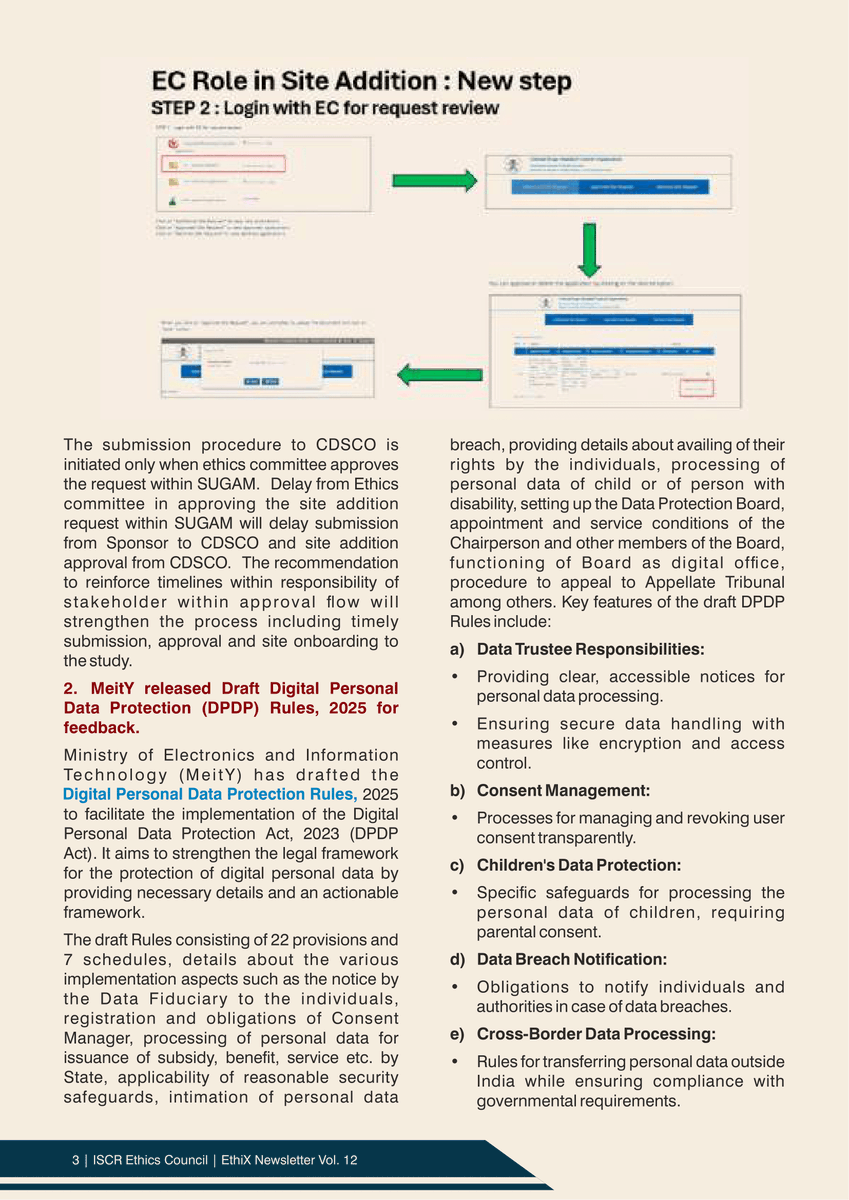 iscrindia's tweet photo. 🚀 The latest edition of ethiX is here!

Stay updated on evolving #ClinicalResearch regulations &amp; ethics:
🔹CDSCO’s new online process for site &amp; PI changes via SUGAM
🔹DPDP Rules 2025 – Strengthening digital data protection

Read https://t.co/eBdzc8qfif

#ethiX #ClinicalResearch https://t.co/LX6DuWpcU3