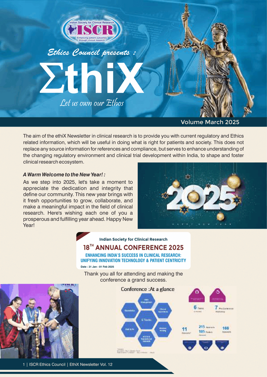 iscrindia's tweet photo. 🚀 The latest edition of ethiX is here!

Stay updated on evolving #ClinicalResearch regulations &amp; ethics:
🔹CDSCO’s new online process for site &amp; PI changes via SUGAM
🔹DPDP Rules 2025 – Strengthening digital data protection

Read https://t.co/eBdzc8qfif

#ethiX #ClinicalResearch https://t.co/LX6DuWpcU3