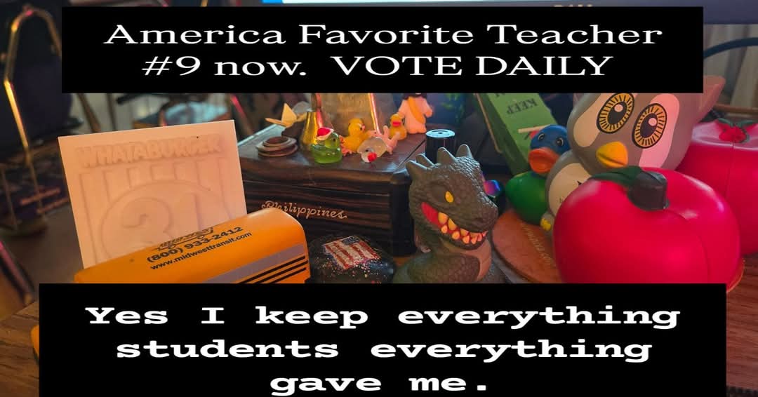 I keep everything my students have ever given me because they matter. Right now, I’m going back and forth between 8th and 9th place—every vote counts! Vote daily at: americasfavteacher.org/2025/fernando-…. Thank you—your support means the world to me!