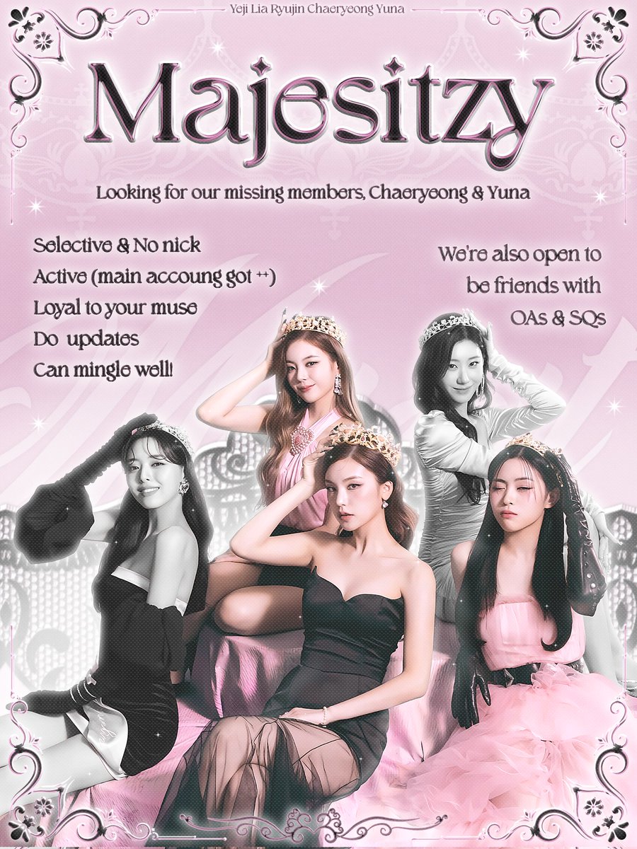 ️️
️️️️Attention, Yuna &amp; Chaeryeong muses! Our royal court is missing two queens, and we need you to complete the throne. If you're loyal, and ready to shine with us, it's time to show yourself! 
We're also open to making new alliances—OAs and SQs, let's be friends 🜲
️️