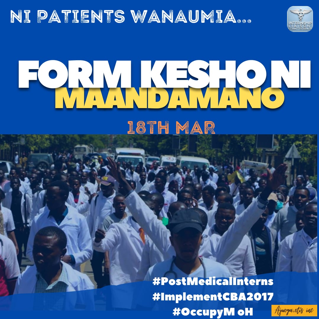 If Muhammed cannot go to the mountain, the mountain goes to Muhammed. Kwani ni kesho?
<a href="/DeboraBarasa/">Dr Deborah Mlongo Barasa, E.G.H.</a> <a href="/psmuthoni/">Mary Muthoni Muriuki, CBS, HSC</a> <a href="/KimtaiHarry/">PS Harry Kimtai</a> <a href="/WilliamsRuto/">William Samoei Ruto, PhD</a> <a href="/KindikiKithure/">Kithure Kindiki</a> <a href="/RailaOdinga/">The Raila Odinga Amolo Foundation</a> <a href="/kmpdu/">KMPDU</a> <a href="/MOH_Kenya/">Ministry of Health</a>
#PostMedicalInterns
#ImplementCBA2017
#OccupyMoH