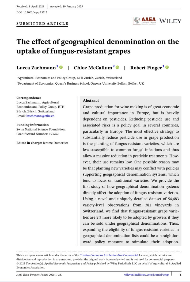 Können geografische Herkunftsbezeichnungen genutzt werden um den Anbau pilzwiderstandsfähiger Rebsorten attraktiver zu machen und Pflanzenschutzmitteleinsatz zu reduzieren? 

Agrarpolitik-Blog, lead Lucca Zachmann

agrarpolitik-blog.com/2025/03/13/der…

Paper doi.org/10.1002/aepp.1…