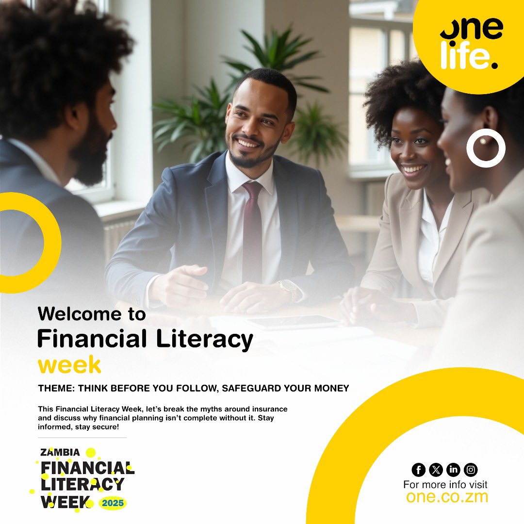 OneLife_ZM's tweet photo. Financial literacy = Financial security!
This Financial Literacy Week, learn how insurance plays a key role in your
financial journey.
Secure your future today with smart planning!
#onelifeassurance #Financialliteracyweek2025
#securetomorrowtoday #insurancesolutions
#zambia https://t.co/HtCI8IebTA