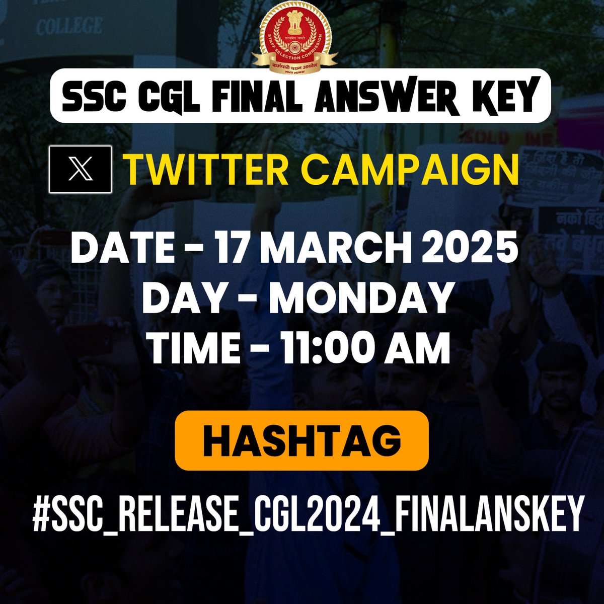 singhakshay21's tweet photo. SSC अभ्यर्थियों की मांग! 🚨

हम SSC से अनुरोध करते हैं कि SSC CGL 2024 Tier-2 का फाइनल आंसर की जल्द से जल्द जारी करें! लाखों छात्रों के भविष्य से खिलवाड़ ना हो, पारदर्शिता बनाए रखना जरूरी है।

@DoPTGoI @narendramodi @PMOIndia #amitshah

#SSC_RELEASE_CGL2024_FINALANSKEY https://t.co/Ibk8loK9JH
