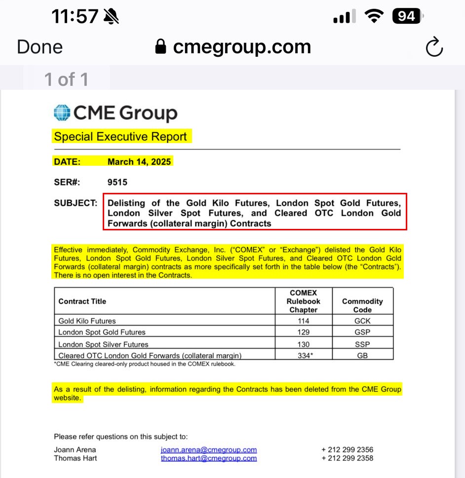 DragonWong2024's tweet photo. @KingKong9888 @InvResDynamics #COMEX DELISTING
Remove the empty rows of the screenshot of COMEX announcement on 14 March 2025 to increase its readability.
#CMG #LBMA #NewYork #London #GOLD #PaperGold #Futures #Forward #Spot #Contract #OTC #Silver #Bullion https://t.co/r9tfTt3QUf