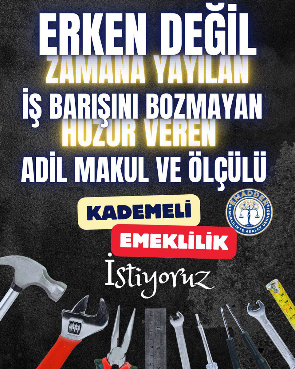 📣📣📣📣📣📣📣📣📣

‼️YENİ TAG‼️

#KademeHemenYasalaşmalı

Dünyanın hiçbir ülkesinde, aynı yaşta ve hatta kendisinden küçük olan iki vatandaş arasında, sadece bir gün önce işe girildi diye emeklilikte 17-20 yıl gibi uçurumlar bulunmaz. Adaletin temel ilkesi eşitliktir.

Bu