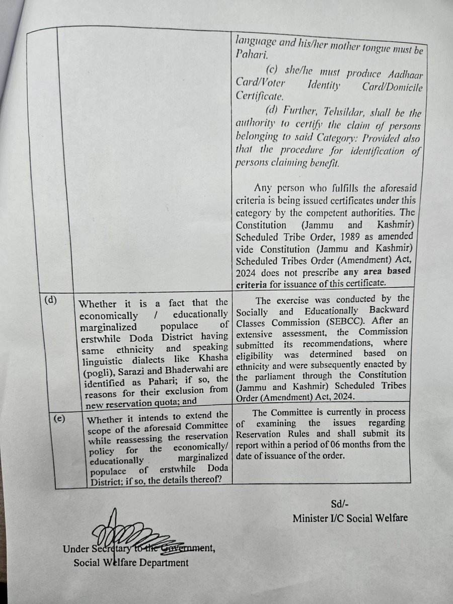 sajjadshaheen's tweet photo. Raised an important matter in the Assembly regarding the inclusion of local dialects—Khasha (Pogli), Saraji, Bhaderwahi, Gaddi, and other dialects spoken in District Ramban, Doda, Kishtwar in  Chenab Valley and Kathua in Jammu division within the ambit of Pahari languages and push for granting ST-2 status to the people living in hilly and mountainous areas.
Also highlighted the impact of recent amendments, inclusion of Pahari ethnic groups in ST status, and exclusion of marginalized communities from erstwhile Doda. The government has responded, and a committee is reviewing the issues.

اسمبلی میں ضلع رامبن، ڈوڈہ، کشتواڑ (چناب ویلی) اور کٹھوعہ (جموں ڈویژن) میں بولی جانے والی مقامی زبانوں، بشمول خاشہ (پوگلی)، سراجی، بھدرواہی، گڈی اور دیگر زبانوں کو پہاڑی زبانوں کے دائرہ کار میں شامل کرنے اور پہاڑی علاقوں میں رہنے والے لوگوں کو ایس ٹی درجے کا درجہ دینے کے لیے آواز بلند کی۔

مزید یہ کہ حالیہ ترامیم، پہاڑی نسلی گروہوں کی ایس ٹی درجے میں شمولیت اور سابقہ ​​ضلع ڈوڈہ کی پسماندہ برادریوں کو نظرانداز کیے جانے کے اثرات کو بھی اجاگر کیا۔ حکومت نے جواب دیا ہے اور ایک کمیٹی ان امور کا جائزہ لے رہی ہے۔