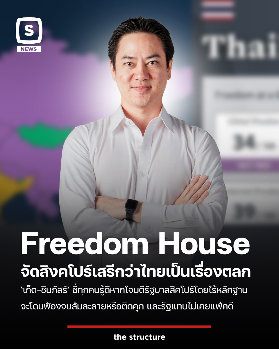 TheStructureTH's tweet photo. Freedom House จัดสิงคโปร์เสรีกว่าไทยเป็นเรื่องตลก 'เก็ต-ชินภัสร์' ชี้ทุกคนรู้ดีหากโจมตีรัฐบาลสิคโปร์โดยไร้หลักฐาน จะโดนฟ้องจนล้มละลายหรือติดคุก และรัฐแทบไม่เคยแพ้คดี
https://t.co/ldfNJiCL3Q
#TheStructure
#TheStructureNews
#getshin #FreedomHouse
#สิงคโปร์ https://t.co/9sagt93QKi