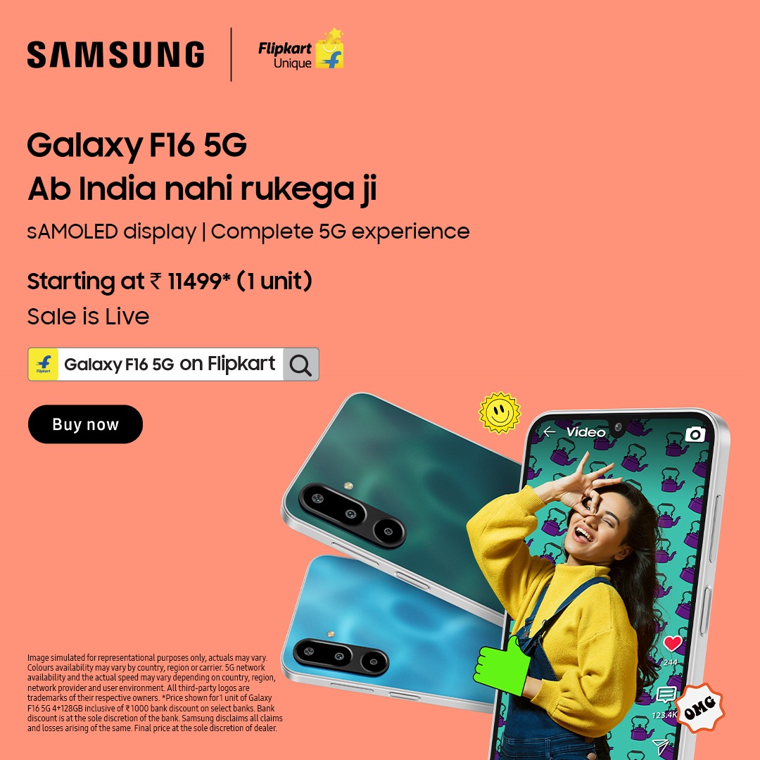 me_palashk2's tweet photo. You will have the best picture quality with #SamsungGalaxyF16 5G's FHD+ sAMOLED display! Price starts at ₹ 11499. Visit @Flipkart to buy Galaxy F16 5G! #LoveForGalaxyF16 5G #AbIndiaNahiRukegaJi #Samsung @SamsungIndia https://t.co/6eCjs7Kdqn