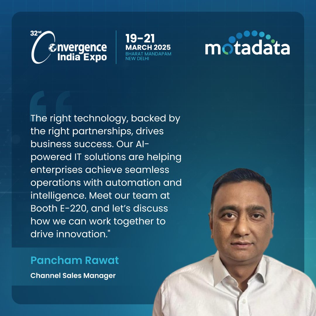 MotadataSystems's tweet photo. Redefining IT operations at Convergence India 2025! With AI-driven automation, predictive analytics, our AIOps & ServiceOps solutions help businesses optimize performance, enhance decision-making.
Meet us at Booth E-220 & let’s shape the future of IT
#CI25 #AIOps #ServiceOps https://t.co/598yxYebKJ