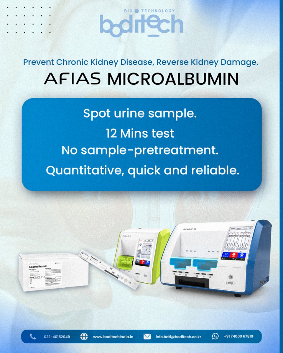BoditechL's tweet photo. 🌿 Protect Your Kidneys, Protect Your Health! 🌿
This World Kidney Day, take a step towards early detection with Boditech AFIAS Microalbumin– quick, reliable, and hassle-free in just 12 minutes! 🏥💙 

#WorldKidneyDay #KidneyHealth #Boditech #EarlyDetectionMatters https://t.co/G4BI6ofFVw