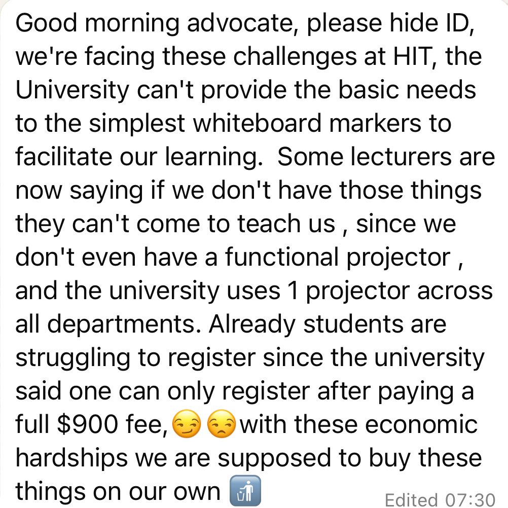 Good day <a href="/HarareInstitute/">H I T</a> of Technology, 

You have charged students US$900 in fees. Why do you call yourselves an institute of technology when you only have one projector in the entire institution? Why are you failing to provide the most basic classroom requirements like