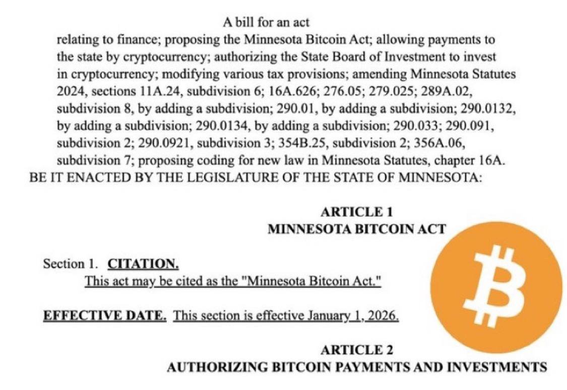 crypto_booi's tweet photo. JUST IN: πΊπΈ Minnesota Senator Jeremy Miller introduces bill to invest funds into #Bitcoin and accept it as payment π
@crypto_booi
β#Bitcoin #BTC #Cryptocurrency #Crypto #BitcoinAdoption #CryptoAdoption #BitcoinLegislation #CryptoLegislation #BitcoinInvestment #CryptoInvestment https://t.co/wv3brtzCY8