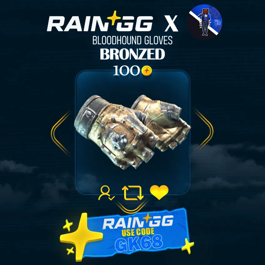 🎁Bloodhound gloves bronzed giveaway

➡️Follow me and <a href="/raindotgg/">Rain.gg</a> 
➡️Retweet and Tag 1
⏰Ends in 7 days

⭐️Free coupon for 0.5 coins with 100 claims⭐️
✅"GK68XRAINGG"

💰Make sure to check out my 25k coins leaderboard!
gk68.gg/rain