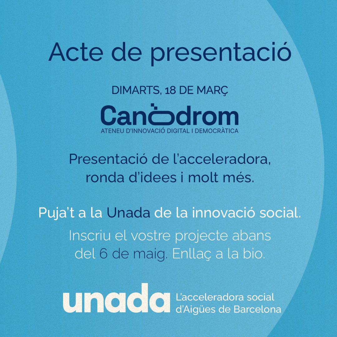 Taula3sector's tweet photo. 📅 Demà 18/3 neix #Unada (unió + onada) 🌊🤝 d'@aiguesbcnclient, una acceleradora social per impulsar projectes innovadors de gran impacte.
Si ets una entitat social de l'àrea metropolitana de #Barcelona, no hi faltis!
📍 @CanodromBCN
Inscripcions ➡ https://t.co/9VvC4wmhz5 https://t.co/zGNxVzr8Us