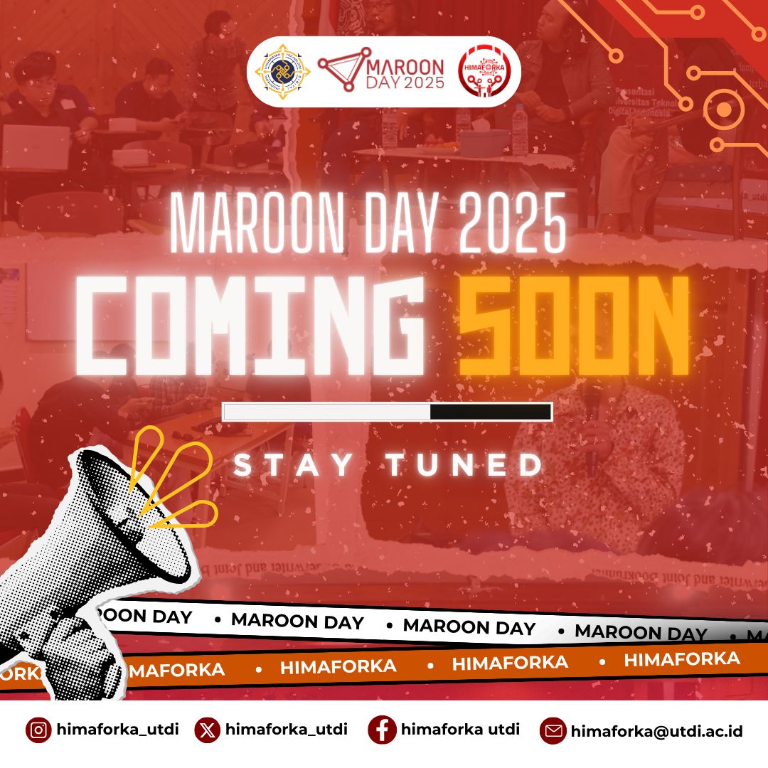 himaforka_utdi's tweet image. [COMING SOON]

Salam Informatika!

Hai guys sebentar lagi HIMAFORKA akan mengadakan kembali acara MAROON DAY secara offline🎉

So, pastikan update informasinya di sosial media HIMAFORKA UTDI !👇🏻

Stay tune terus ya!👋🏻

#himaforka 
#maroonday2025 
#informatika #utdi #teknik