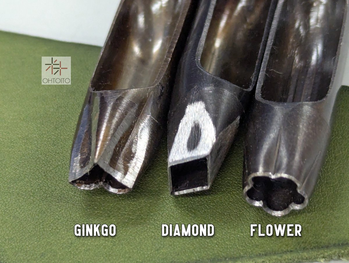 Vinymo_ohto_JP's tweet photo. Shaped leather hole punches!  In the photo: Ginkgo, Diamond, and Flower shapes. Plus, many more designs available!  Make cutting complex shapes easy and add a personal touch to your leatherwork!
#Leathertool #レザークラフト #Leathercraft #OhtoIto #大戸糸店 #ビニモ #vinymo #tokyo https://t.co/Oz86y5KnU9