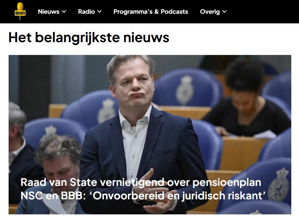 Hans Vijlbrief (@javijlbrief) on Twitter photo Verschroeiend oordeel over het pensioenplan van NSC en BBB. Dit plan is rampzalig voor de portemonnee van gepensioneerden en werkenden.
Het kabinet zal hier volledig afstand van moeten nemen. Ik reken op de rechte rug van NSC-minister <a href="/vanHijum/">Eddy van Hijum</a>.
raadvanstate.nl/adviezen/@1486… Verschroeiend oordeel over het pensioenplan van NSC en BBB. Dit plan is rampzalig voor de portemonnee van gepensioneerden en werkenden.
Het kabinet zal hier volledig afstand van moeten nemen. Ik reken op de rechte rug van NSC-minister <a href="/vanHijum/">Eddy van Hijum</a>.
raadvanstate.nl/adviezen/@1486…