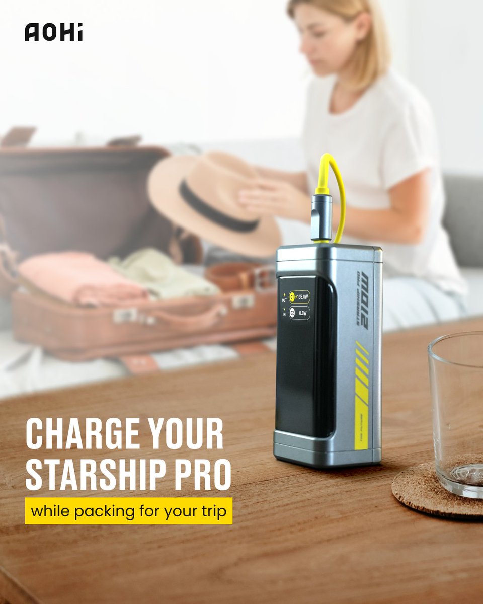OfficialAohi's tweet photo. 🎒By the time your bag is ready, so is your Starship Pro—fully charged in just 30 minutes. 🔋⚡

✅ 210W max output for fast charging
✅ Pocket-sized &amp; TSA-approved for travel
✅ Dual 140W USB-C ports for multiple devices

📌 Now live on Kickstarter!🚀
🔗 https://t.co/W6AYzs6kXy https://t.co/iXHRrGJivN