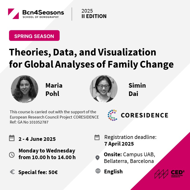 Join this introduction to global family demography, focusing on both theoretical and practical approaches!

Register for the course Theories, Data, and Visualization for Global Analyses of Family Change!

Registration deadline: 7 April 2025
⏬
ced.cat/en/bcn4seasons…