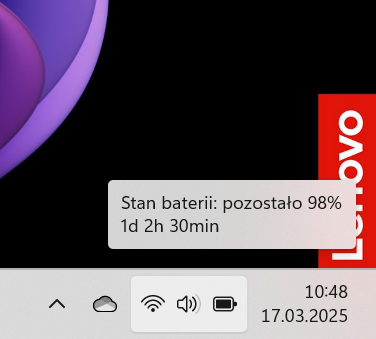 Testujemy naszego pierwszego laptopa z procesorem Snapdragon X Elite (<a href="/LenovoPolska/">Lenovo Polska</a>  #ThinkPadP14s Gen 6 Snapdragon). Pół godziny po odłączeniu od zasilania pokazuje, że zostało mu jeszcze energii na 26,5 godziny (1 doba, 2 godziny i 30 minut) pracy 😲