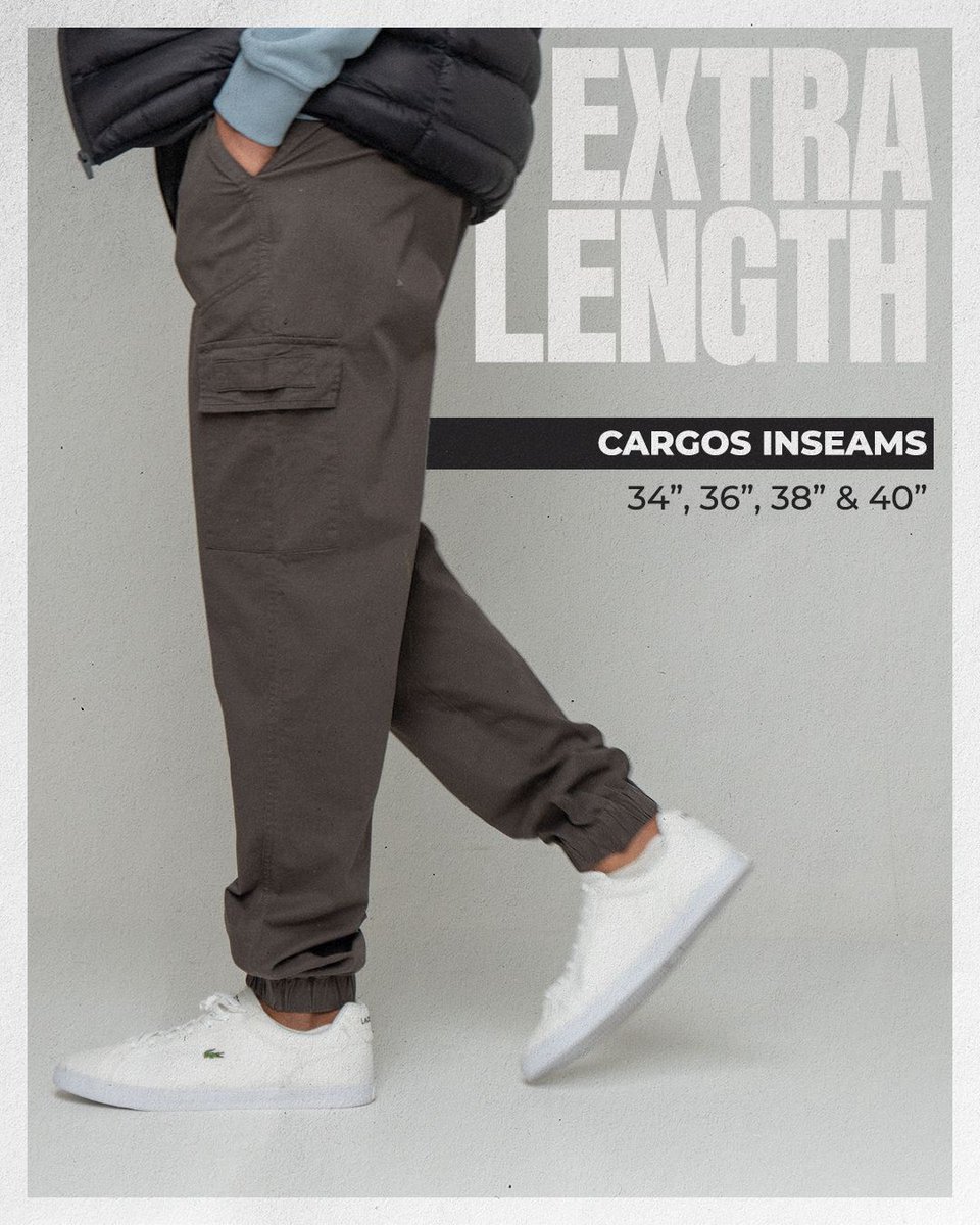 2tall's tweet image. Cargos that are actually long enough for tall men 📏  

At 2tall, clothing for tall guys isn't an afterthought, it's all we do! ✅ 

#extralength #cargos #tallmensclothing