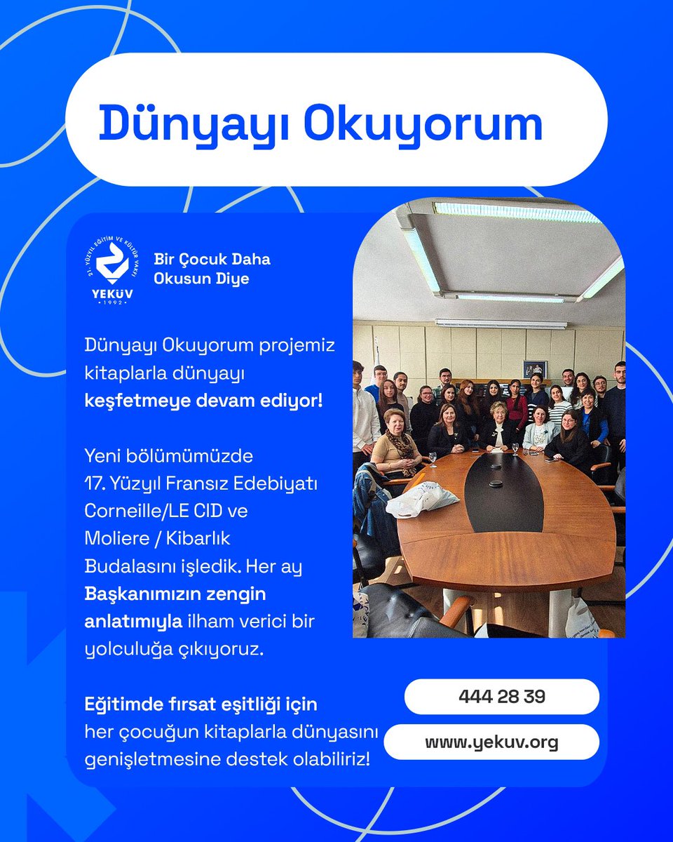 📚 Dünyayı Okuyorum’un Projemiz Devam Ediyor. 📖🎥 17. Yüzyıl Fransız Edebiyatı Corneille/LE CID ve Moliere / Kibarlık Budalasını işledik.Her ay Başkanımızın zengin anlatımıyla ilham verici bir yolculuğa çıkıyoruz. Tüm çabamız #BirCocukDahaOkusunDiye ✨ #BirGencDahaOkusunDiye