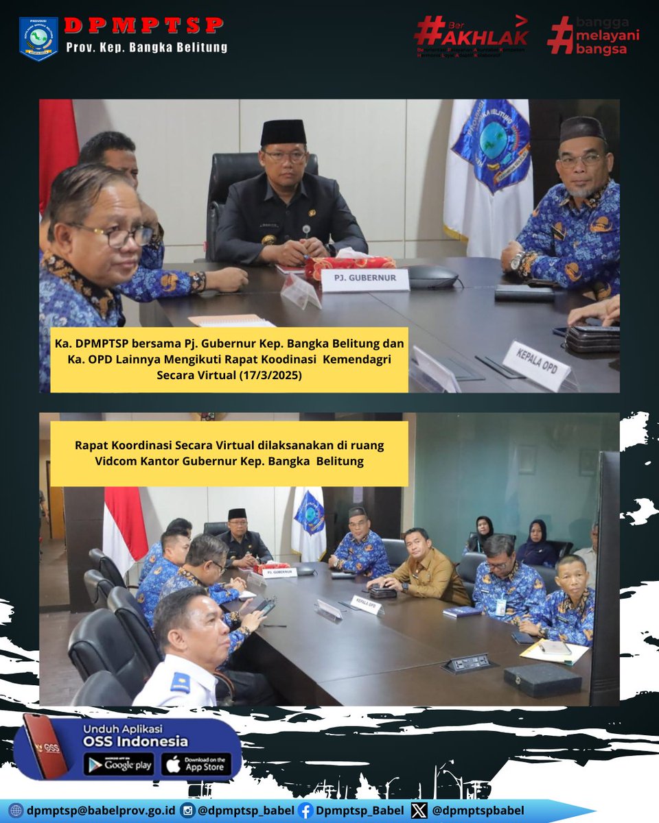 dpmptspbabel's tweet photo. Kegiatan Kepala DPMPTSP Provinsi Kepulauan Bangka Belintung mengikuti Rapat Koordinasi Kemendagri secara vitual dengan Pj. Gubernur Kep. Bangka belitung (17/03/2025) https://t.co/gNOBufBfJS