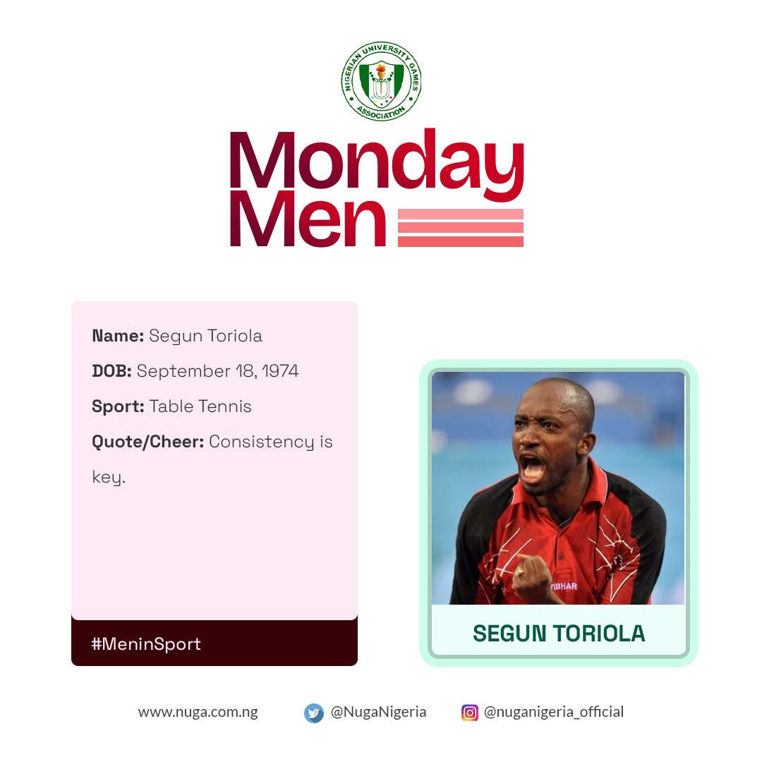 NUGANigeria's tweet photo. This weekโs #MondayMen spotlight shines on Segun Toriola, Nigeriaโs table tennis legend! ๐โจ
A true symbol of consistency and dedication, his journey reminds us that staying committed is key to greatness. ๐ช
.
.
#MenInSport #NUGAMotivation #TableTennis https://t.co/KHH92T1ZsP