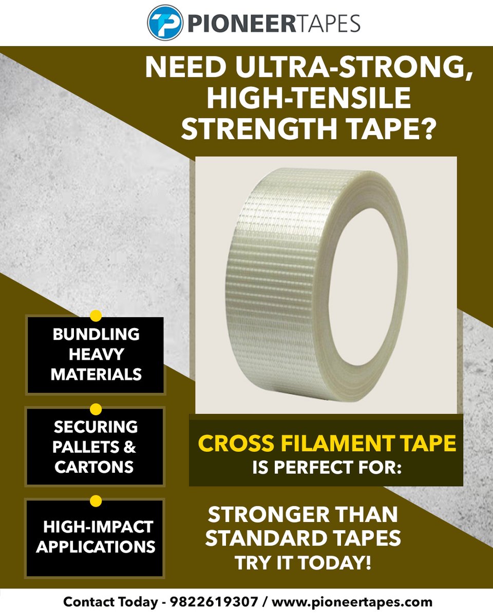 PioneerTapes's tweet photo. 📦 Seal it Strong with Cross Filament Tape!
Secure pallets, bundle heavy materials, and tackle tough jobs with confidence! 💪

Call 9822619307 OR Get it here- https://t.co/RjEu34Gc4w

#SecureItRight #CrossFilamentTape #PackagingSolutions #PackagingIndustry #TapeApplication https://t.co/0zqZbFS38N
