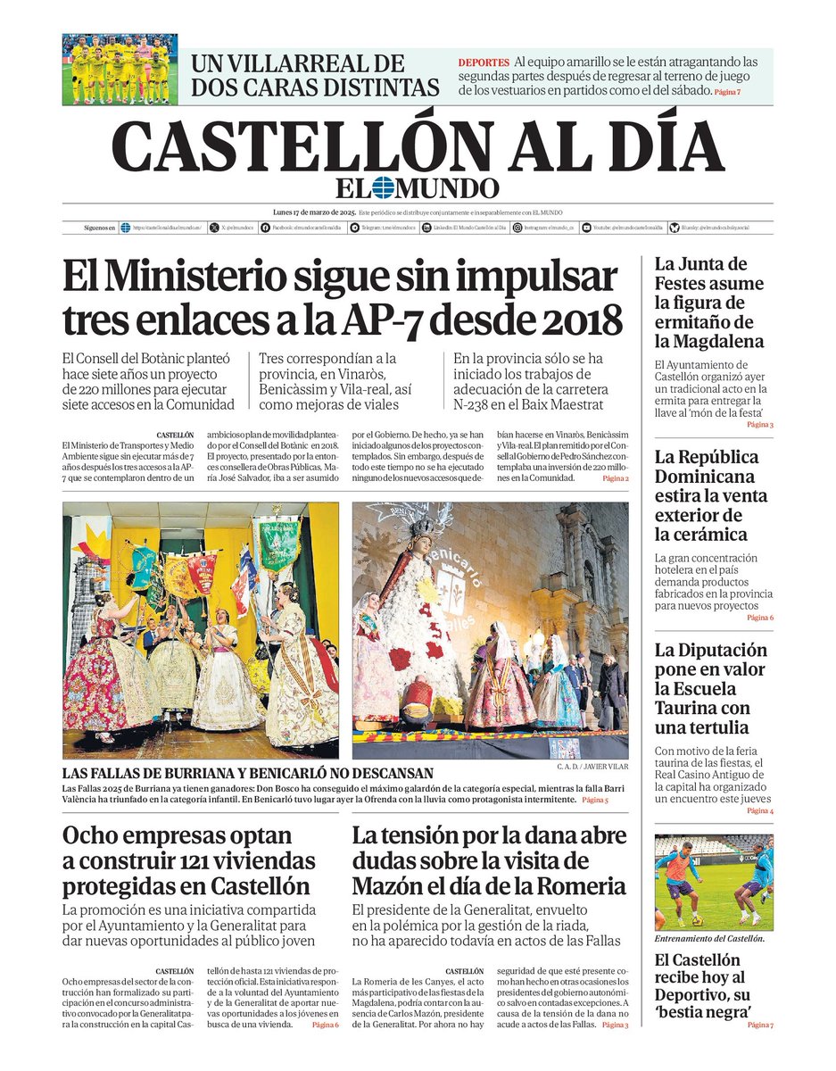 Ximo Górriz Plumed (@ximogorriz) on Twitter photo Hoy lunes 17 de marzo en las #portadasdeCastellón, #siniestralidad <a href="/DGTes/">Dir. Gral. Tráfico</a> <a href="/transportesgob/">Ministerio Transportes y Movilidad Sostenible</a> #AP7 #Falles2025 <a href="/FallaDonBosco/">Falla Don Bosco</a> <a href="/FallaBValencia/">Falla Barri València</a> <a href="/CDCastellon/">CD Castellón</a> #nieve #mandarinas <a href="/VillarrealCF/">Villarreal CF</a> <a href="/SebastianMoraV/">Sebastián Mora</a> #vivienda <a href="/carlos_mazon_/">Carlos Mazón</a> #Magdalena2025 #cerámica <a href="/dipcas/">Diputació de Castelló</a> y más Hoy lunes 17 de marzo en las #portadasdeCastellón, #siniestralidad <a href="/DGTes/">Dir. Gral. Tráfico</a> <a href="/transportesgob/">Ministerio Transportes y Movilidad Sostenible</a> #AP7 #Falles2025 <a href="/FallaDonBosco/">Falla Don Bosco</a> <a href="/FallaBValencia/">Falla Barri València</a> <a href="/CDCastellon/">CD Castellón</a> #nieve #mandarinas <a href="/VillarrealCF/">Villarreal CF</a> <a href="/SebastianMoraV/">Sebastián Mora</a> #vivienda <a href="/carlos_mazon_/">Carlos Mazón</a> #Magdalena2025 #cerámica <a href="/dipcas/">Diputació de Castelló</a> y más