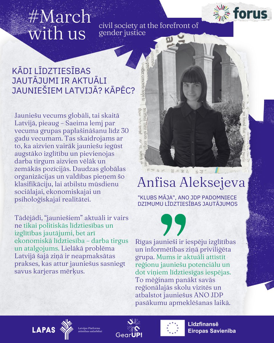 Latvijas Platforma attīstības sadarbībai (LAPAS) (@lapas_lv) on Twitter photo LAPAS pievienojas <a href="/Forus_Int/">Forus</a> kampaņai #MarchWithUs, lai izceltu dzimumu līdztiesības jautājumus! Marts ir dzimumu līdztiesības mēnesis, un mēs dalīsimies ar stāstiem, kas veicina taisnīgumu un iekļaušanu sabiedrībā. <a href="/UNyouth_Latvia/">ANO Jauniešu delegātu programma</a>  #GEAR_UP #EU_Partnerships #EUDEARprogramme LAPAS pievienojas <a href="/Forus_Int/">Forus</a> kampaņai #MarchWithUs, lai izceltu dzimumu līdztiesības jautājumus! Marts ir dzimumu līdztiesības mēnesis, un mēs dalīsimies ar stāstiem, kas veicina taisnīgumu un iekļaušanu sabiedrībā. <a href="/UNyouth_Latvia/">ANO Jauniešu delegātu programma</a>  #GEAR_UP #EU_Partnerships #EUDEARprogramme