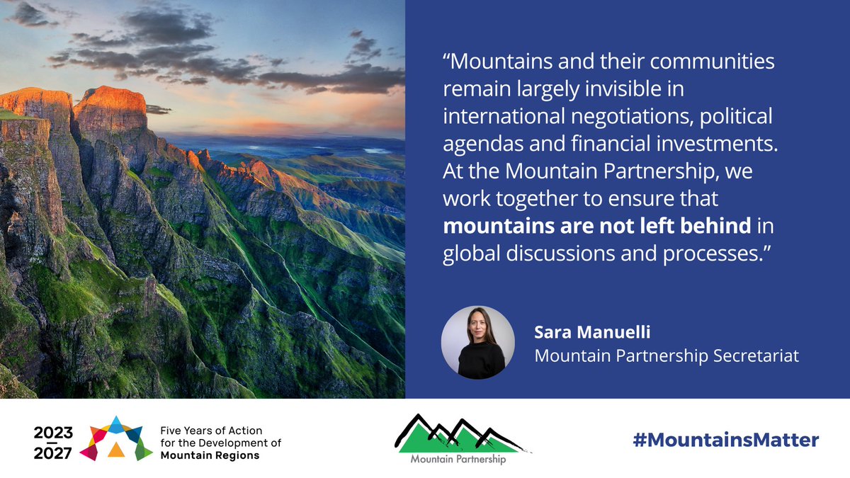 "...At the Mountain Partnership, we work together to ensure that mountains are not left behind in global discussions and processes..." remarks <a href="/FAO/">Food and Agriculture Organization</a>'s Sara Manuelli at the 2nd South African Mountain Conference. 

#MountainsMatter #SAMC2025