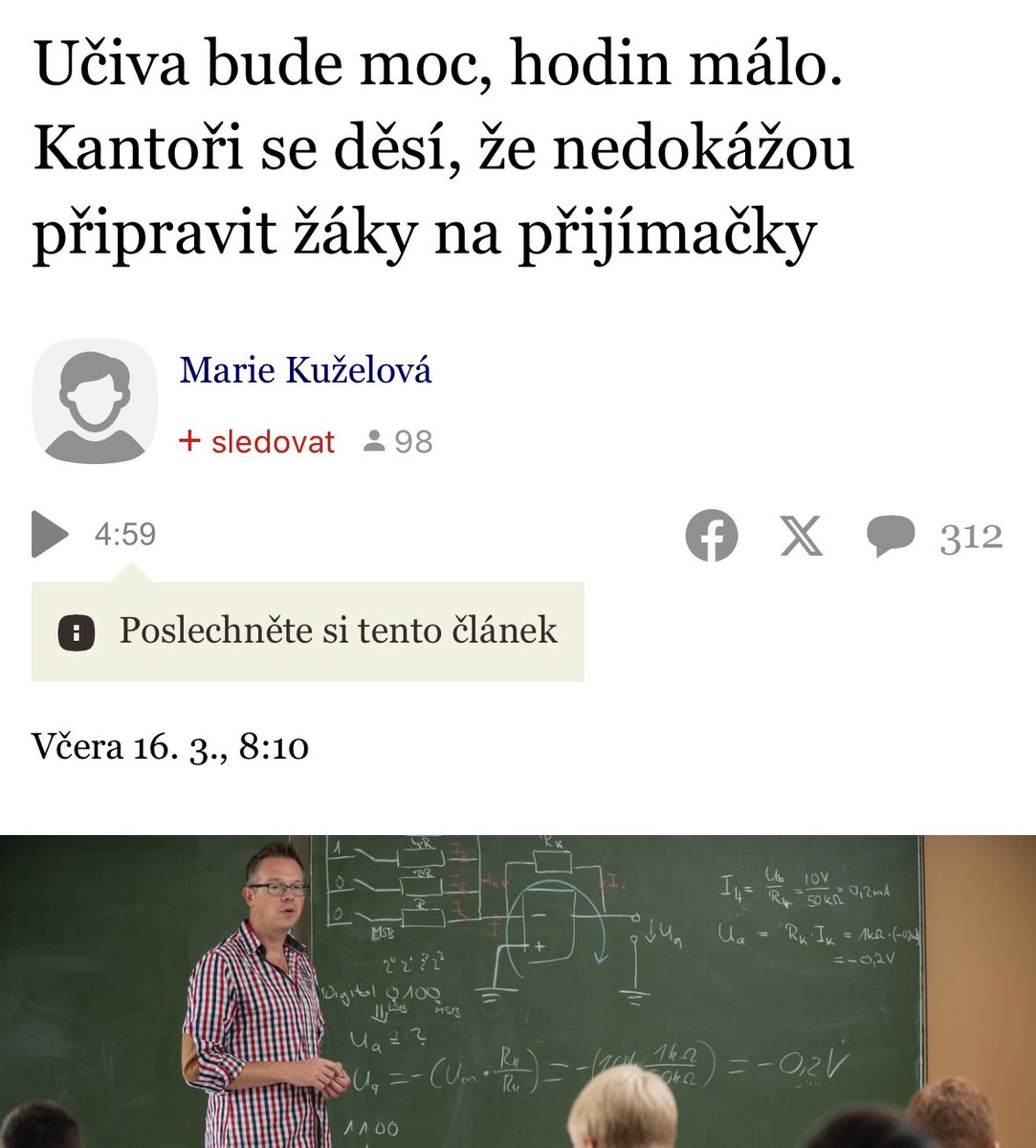 ⚠️ Příprava žáků k přijetí na střední školy bude pro učitele náročnější. V ukázkovém učebním plánu ministerstvo školství počítá se snížením počtu hodin českého jazyka a matematiky. Právě ty jsou ale u přijímaček klíčové.

🎤 Členka našeho vedení <a href="/JanaServusova/">Jana Servusova</a>, ředitelka ZŠ