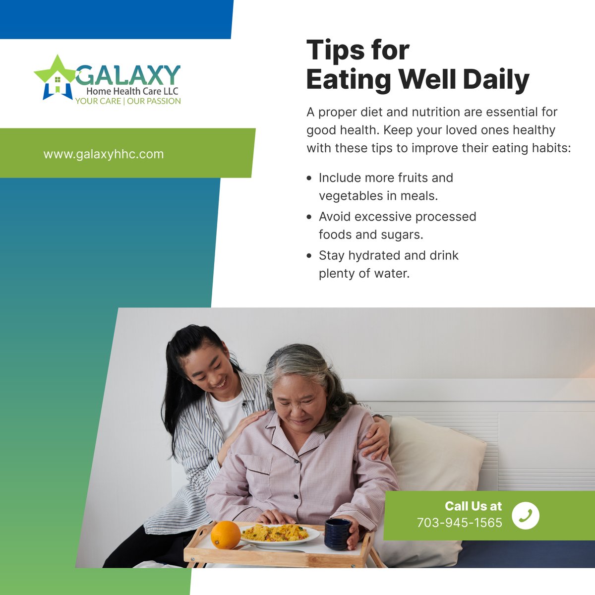 GalaxyHomeHC's tweet photo. It’s never too late to start improving your diet! Simple changes like adding more fruits and vegetables to meals can make a big difference. Let’s work on building better nutrition together. 

#DietAndNutrition #HomeHealthCare #WoodbridgeVA https://t.co/SuUiO8m9Iu