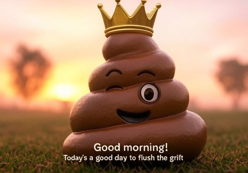 GM GM, Crypto Twitter! 

Your favorite Shitfluencer is here to say: rise and shine, it’s grift-flushing time! 

The sun’s up, $SHIT is evolving in the lab and the scammers are shaking in their rug-pull boots. 

Let’s make today a royal flush🚽&amp;wipe out the hype pumping shit heads