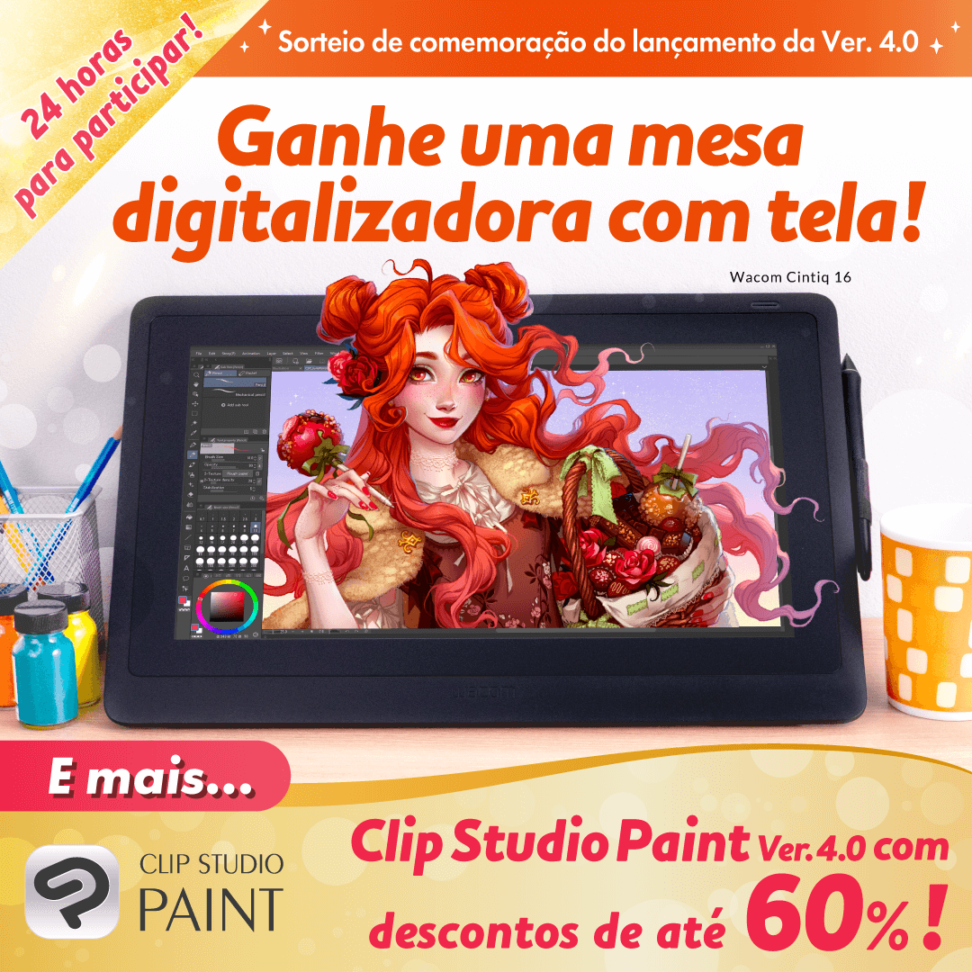 ★Ganhe uma Mesa Digitalizadora com Tela★

Último dia! Hoje uma pessoa vai ganhar uma Wacom Cintiq 16, que vale mais de $650 dólares.✨

Para participar só nos seguir e repostar.

Até 18 de março às 8:00 (GMT)

Mais detalhes: clipstudio.net/promotion/give…