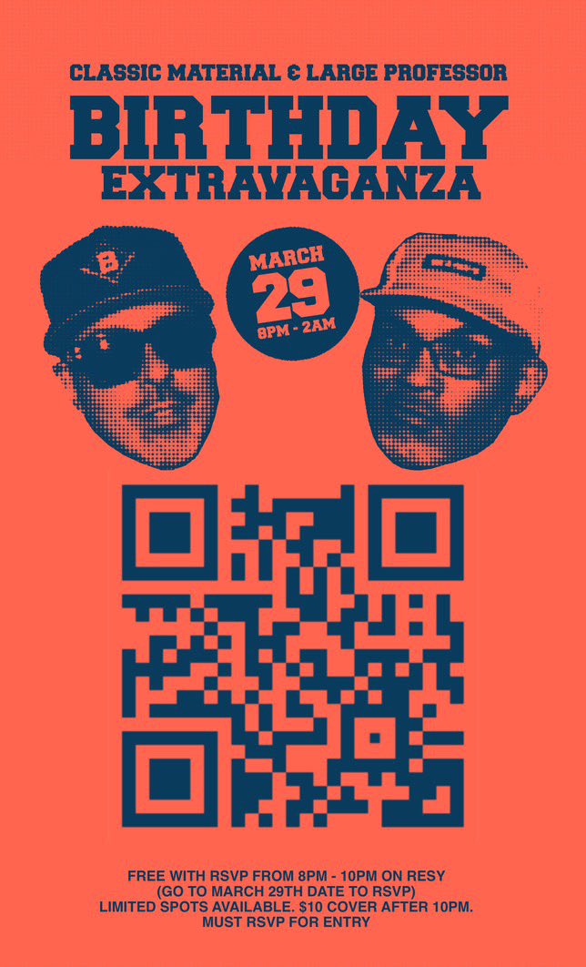 DJ EVIL DEE (@djevildee) on Twitter photo SATURDAY MARCH 29th IS
<a href="/ClasicMaterial/">CLASSIC MATERIAL NY</a> & <a href="/largeprofessor/">Large Professor</a> BIRTHDAY EXTRAVAGANZA AT
AGENCY OF RECORDS
118 EAST 40th STREET
NEW YORK, NY 10016
DJs
<a href="/largeprofessor/">Large Professor</a>
<a href="/BreakBeatLou/">The Genuine Article</a>
<a href="/DJEVILDEE/">DJ EVIL DEE</a>
<a href="/DJTAHLEIM/">DJ TAHLEIM</a>
& A FEW SURPRISES DOING ALL VINYL SETS !!!
DOORS 8PM
TICKET ๐ IN MY BIO SATURDAY MARCH 29th IS
<a href="/ClasicMaterial/">CLASSIC MATERIAL NY</a> & <a href="/largeprofessor/">Large Professor</a> BIRTHDAY EXTRAVAGANZA AT
AGENCY OF RECORDS
118 EAST 40th STREET
NEW YORK, NY 10016
DJs
<a href="/largeprofessor/">Large Professor</a>
<a href="/BreakBeatLou/">The Genuine Article</a>
<a href="/DJEVILDEE/">DJ EVIL DEE</a>
<a href="/DJTAHLEIM/">DJ TAHLEIM</a>
& A FEW SURPRISES DOING ALL VINYL SETS !!!
DOORS 8PM
TICKET ๐ IN MY BIO