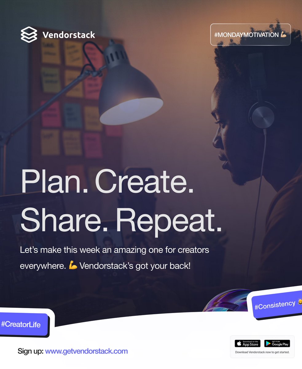 Plan. Create. Share. Repeat. 🚀

This week is yours—make it count! 💡💪 we’ve got your back every step of the way. 

#CreateWithVendorstack #MondayMotivation