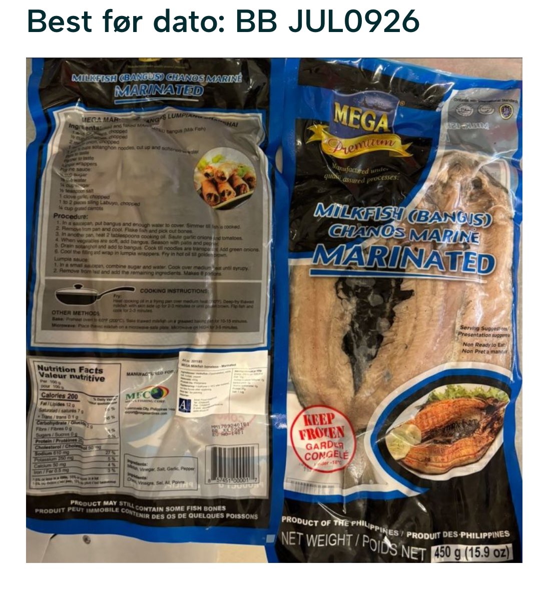 ⚠️ Tilbaketrekking: Asian Food import AS trekker tilbake melkefisk fra Filippinene, etter funn av malakittgrønt.
🔗 Les mer her: mattilsynet.no/tilbaketrekkin…

#tilbaketrekking