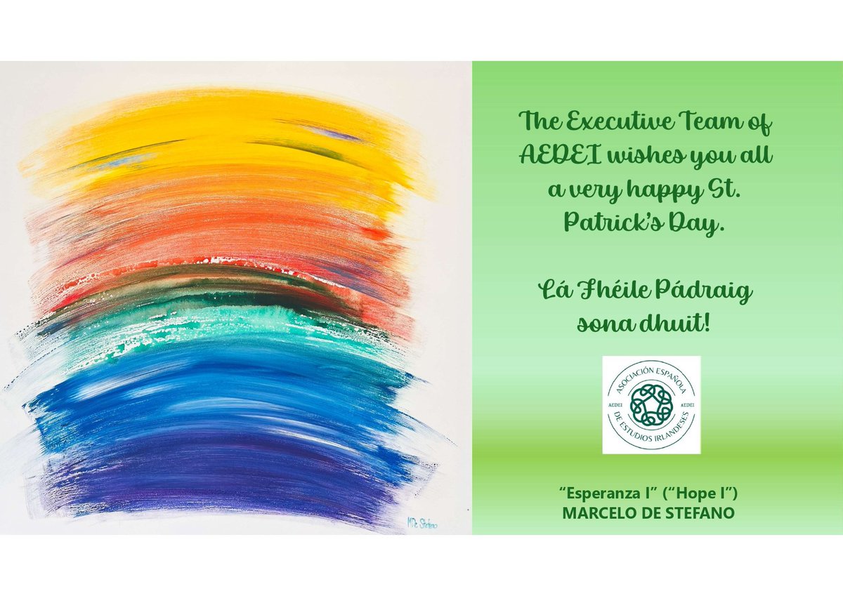Con esta maravillosa obra de Marcelo De Stefano, "Esperanza I" (“Hope I”) perteneciente a su exposición “Diversidad &amp; 40 Tonos de Verde”, nos gustaría desearos, desde la junta de AEDEI, un muy feliz día de San Patricio. <a href="/IrlEmbMadrid/">Embassy of Ireland, Madrid</a>