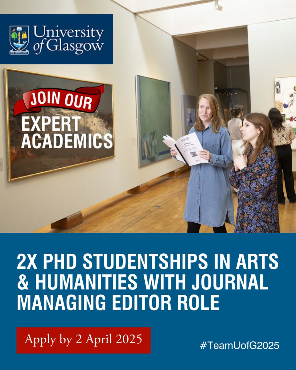 UofG Arts & Humanities (@uofgartshums) on Twitter photo 📢 <a href="/UofGlasgow/">University of Glasgow</a> is offering two fully-funded studentships for doctoral research, combined with the shared role of Managing Editor for the esteemed journal 'Modernism/modernity'.
👉 Find out more and apply by 2 April 2025: ow.ly/xB2I50VhoiF 📢 <a href="/UofGlasgow/">University of Glasgow</a> is offering two fully-funded studentships for doctoral research, combined with the shared role of Managing Editor for the esteemed journal 'Modernism/modernity'.
👉 Find out more and apply by 2 April 2025: ow.ly/xB2I50VhoiF