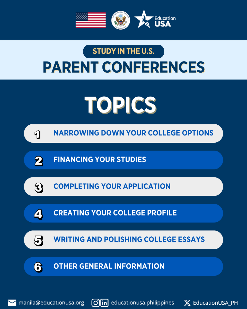 USEmbassyPH's tweet image. 📣 Calling all parents in Manila and Davao! Join our upcoming @EducationUSA_PH parent conferences to learn more about 🇺🇸 higher education opportunities for your children and how you can help them prepare for their #StudyWithUS journey. 🎓 Scan the QR code to register for free!